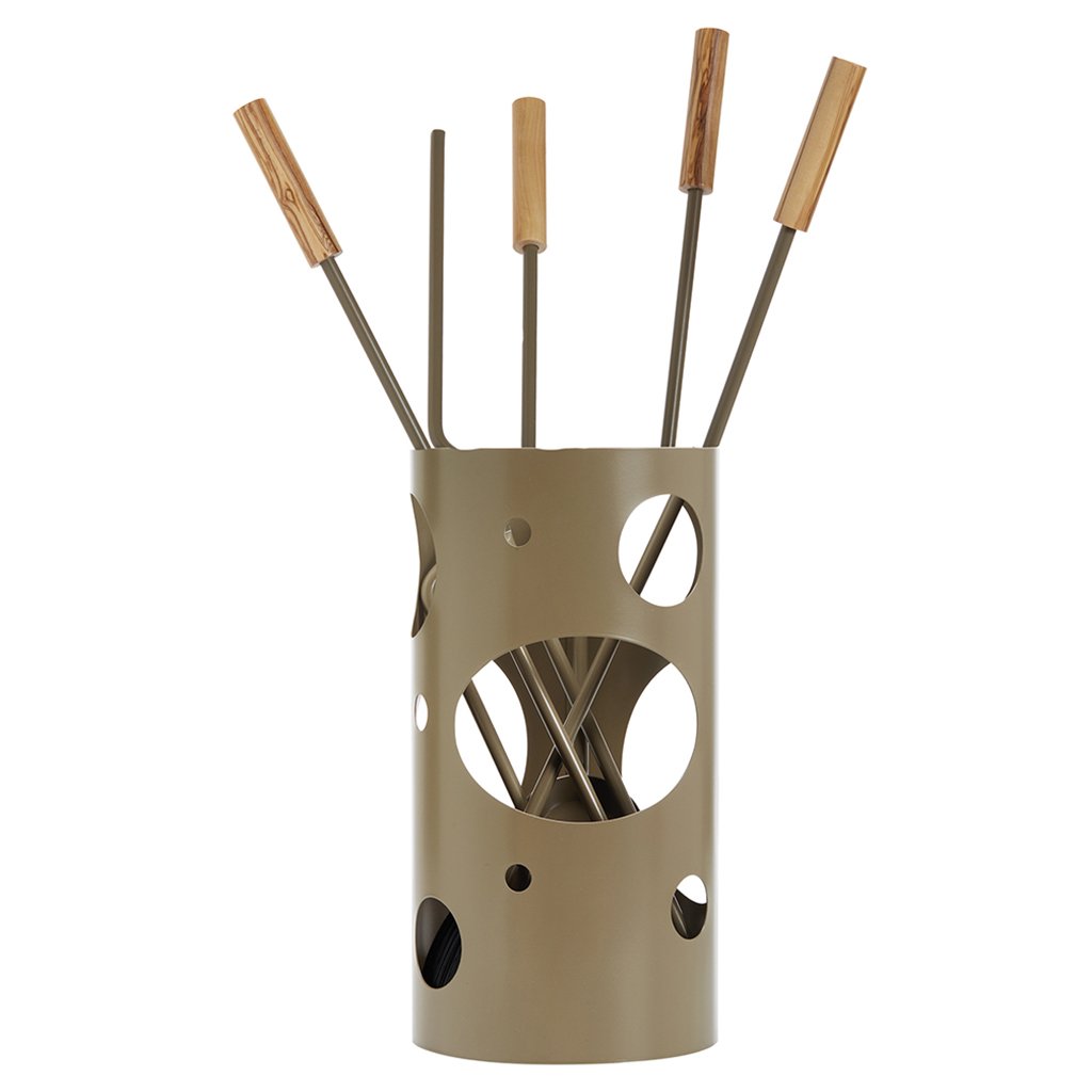 1240-K30-1024x1024 Ξύλο Ελιάς/Καφέ Ελιάς Εργαλεία Τζακιού Σε Κουβαδάκι Ζωγομετάλ Κ30-1240 - Image 1