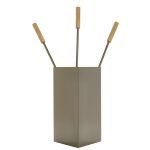 Ξύλο Ελιάς/Καφέ Ελιάς Εργαλεία Τζακιού Σε Κουβαδάκι Ζωγομετάλ Κ36-1240