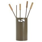 Ξύλο Ελιάς/Καφέ Ελιάς Εργαλεία Τζακιού Σε Κουβαδάκι Ζωγομετάλ Κ32-1240