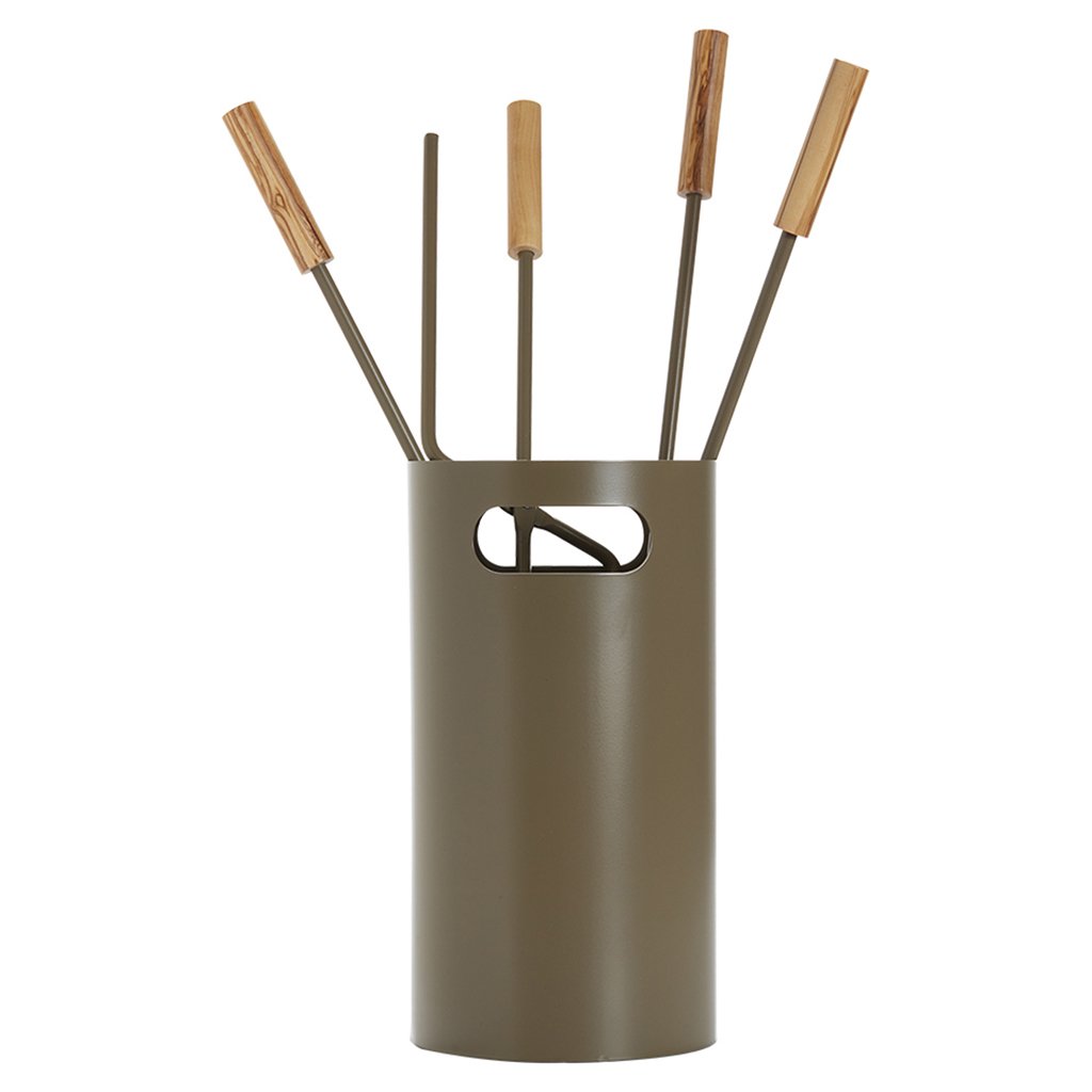 1240-k32h-ok-1024x1024 Ξύλο Ελιάς/Καφέ Ελιάς Εργαλεία Τζακιού Σε Κουβαδάκι Ζωγομετάλ Κ32-1240 - Image 1