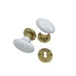 Ιταλικό Πόμολο Πόρτας Χρυσό με Πορσελάνη Λευκή Οβάλ