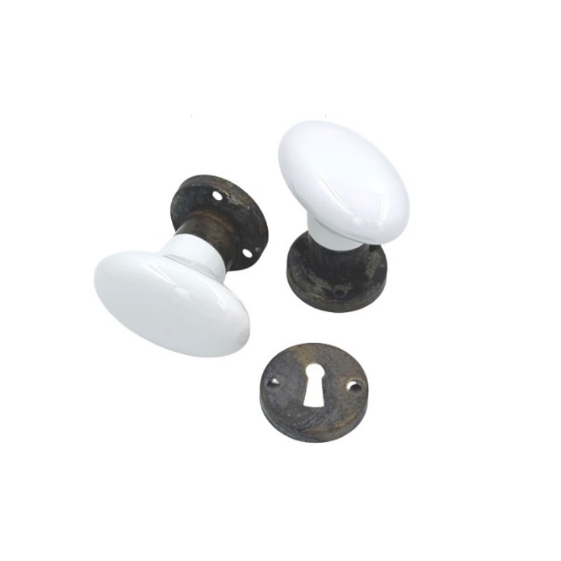 005 linea cali madeli 2-6-24 Ιταλικό Πόμολο Πόρτας Αντικέ με Πορσελάνη Λευκή Οβάλ - Image 1