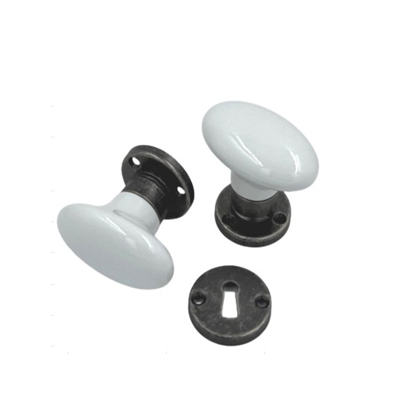 006 linea cali madeli 2-6-24 Ιταλικό Πόμολο Πόρτας Κασσίτερος με Πορσελάνη Λευκή Οβάλ - Image 1