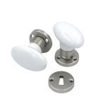 Ιταλικό Πόμολο Πόρτας Νίκελ ματ με Πορσελάνη Λευκή Οβάλ