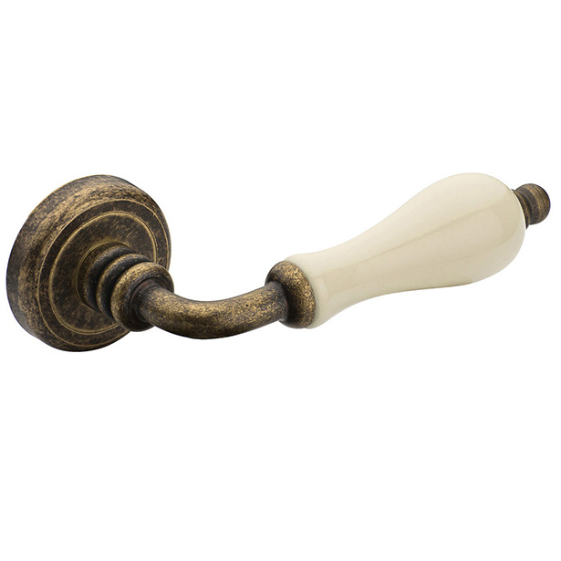 305-03αντ-2 Roline Κ305 Πόμολο Εξώπορτας Φιξ Αριστερό από Ορείχαλκο & Πορσελάνη Αντικέ-Μπεζ Φ50x129mm - Image 1