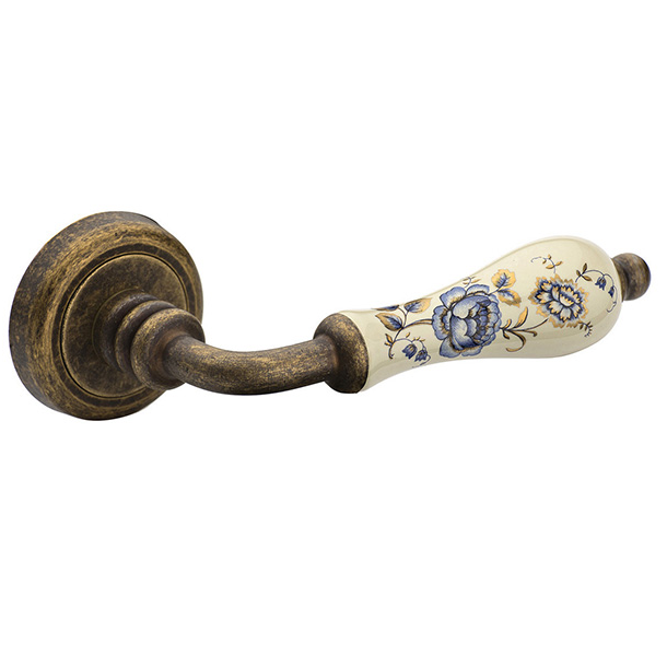 310-03αντ-1 Roline Κ310 Πόμολο Εξώπορτας Φιξ Δεξί από Ορείχαλκο & Πορσελάνη Αντικέ-Μπλε Φ50x129mm - Image 1