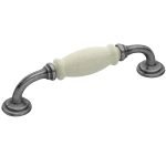 Roline 522 Λαβή Eπίπλου από Ζάμακ & Πορσελάνη Old Silver-Stone με Κέντρα 128mm