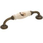 Roline 522 Λαβή Eπίπλου από Ζάμακ & Πορσελάνη Αντικέ-Καφέ με Κέντρα 128mm