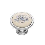 Roline 523 Πόμολο Eπίπλου από Ζάμακ & Πορσελάνη Νίκελ Σατινέ-Γαλάζιο Φ33mm