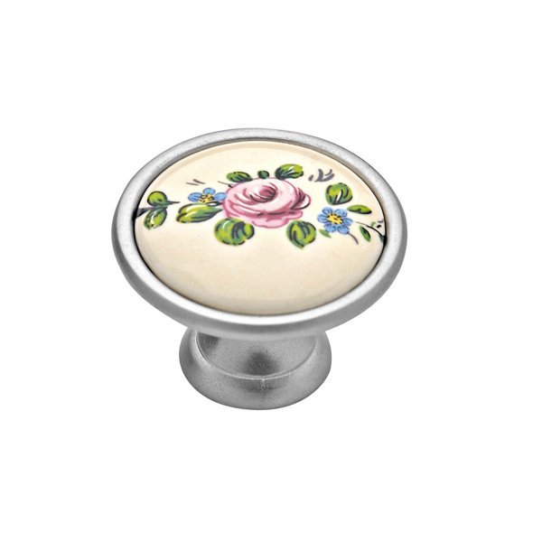 52320ΝΣ20ΡΟΖ Roline 523 Πόμολο Eπίπλου από Ζάμακ & Πορσελάνη Νίκελ Σατινέ-Ροζ Φ33mm - Image 1