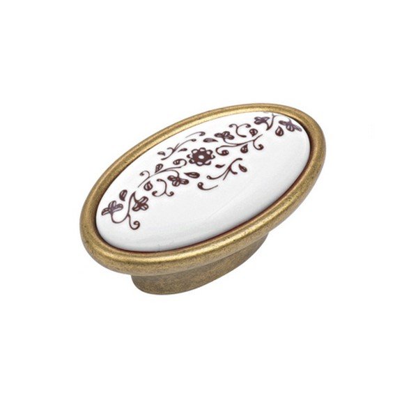 52720white Roline 527 Πόμολο Eπίπλου από Ζάμακ & Πορσελάνη Αντικέ-Λευκό 57x33mm - Image 1