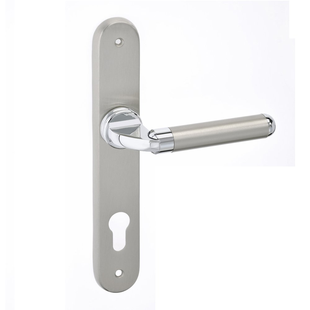 71 (1) Πόμολα Πόρτας με Πλάκα Νίκελ Ματ/Χρώμιο Best 71 – Κομψός Συνδυασμός Πολυτέλειας και Μοντέρνου Στυλ - Image 1