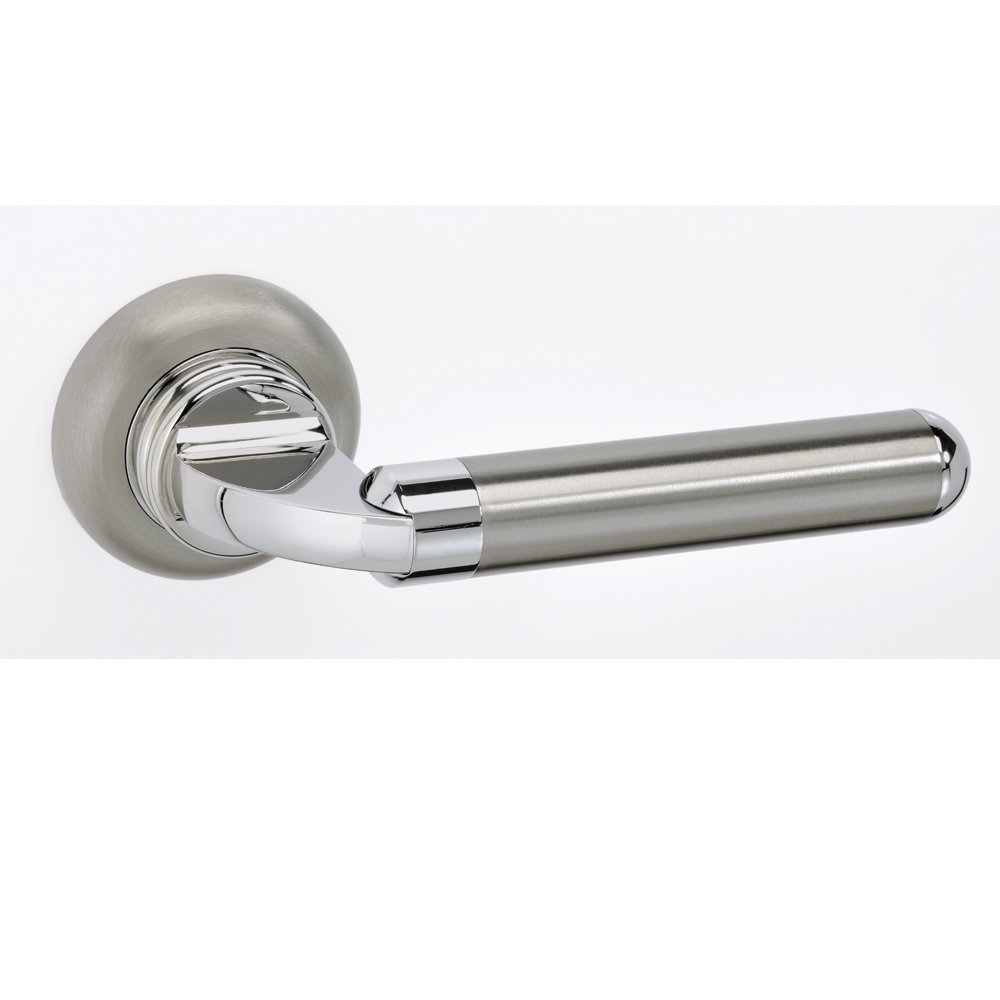 71 (4) Πόμολα Πόρτας με Ροζέτα Νίκελ Ματ/Χρώμιο Best 71 – Κομψός Συνδυασμός Πολυτέλειας και Μοντέρνου Στυλ - Image 1