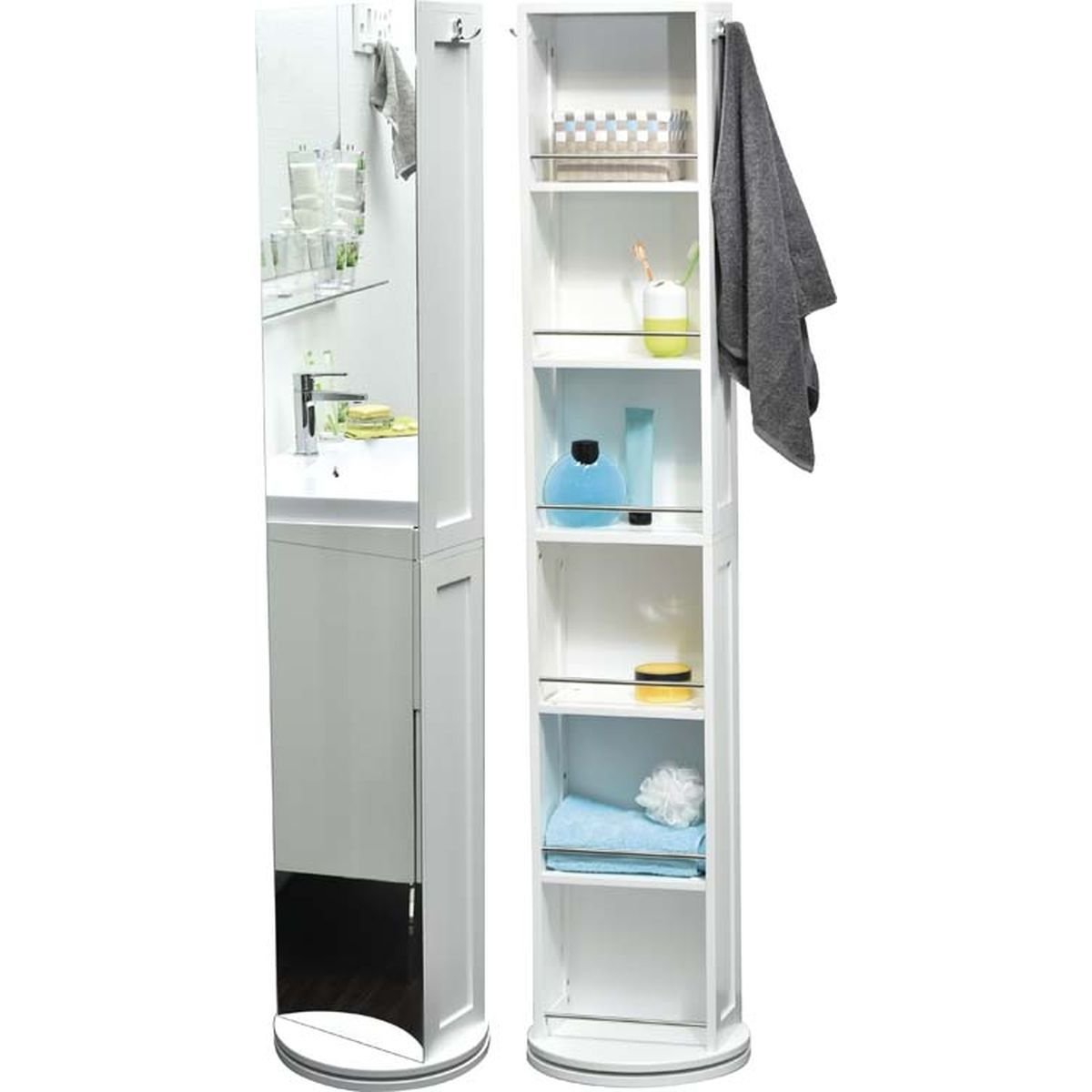 9841 Περισρεφόμενο ψηλό ντουλάπι με καθρέπτη και ράφια bamboo. - Image 1