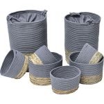 Σέτ 8 τεμάχια καλάθια απλύρων βαμβάκι με γρασίδι θάλασσας σκούρο γκρί φυσικό.