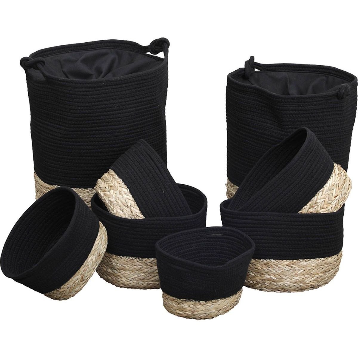 9910 Σέτ 8 τεμάχια καλάθια απλύτων βαμβάκι με γρασίδι θάλασσας μαύρο φυσικό. - Image 1