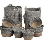 Σέτ 8 τεμάχια καλάθια απλύτων βαμβάκι με γρασίδι θάλασσας σκούρο γκρί φυσικό