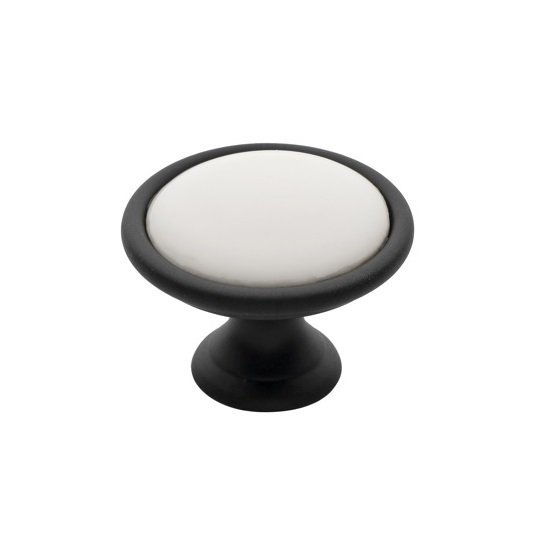 DSC026438 Roline 523 Πόμολο Eπίπλου από Ζάμακ & Πορσελάνη Μαύρο Ματ-Λευκό Φ33mm - Image 1