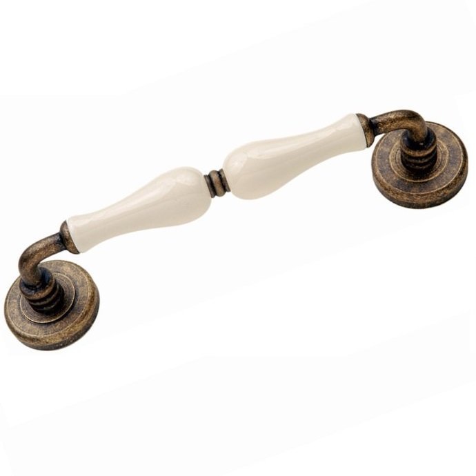 K305-0620ΑΝΤΙΚΕ Roline Κ305 Λαβή Εξώπορτας από Ορείχαλκο & Πορσελάνη Αντικέ-Μπεζ με Kέντρα 216mm - Image 1