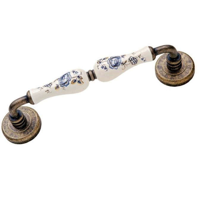 K310-0620low26 Roline Κ310 Λαβή Εξώπορτας από Ορείχαλκο & Πορσελάνη Αντικέ-Μπλε με Kέντρα 216mm - Image 1