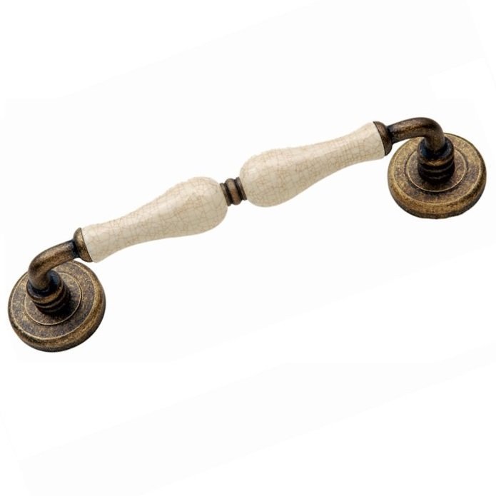 K315-06αντ Roline Κ315 Λαβή Εξώπορτας από Ορείχαλκο & Πορσελάνη Αντικέ-Κρακελέ με Kέντρα 216mm - Image 1