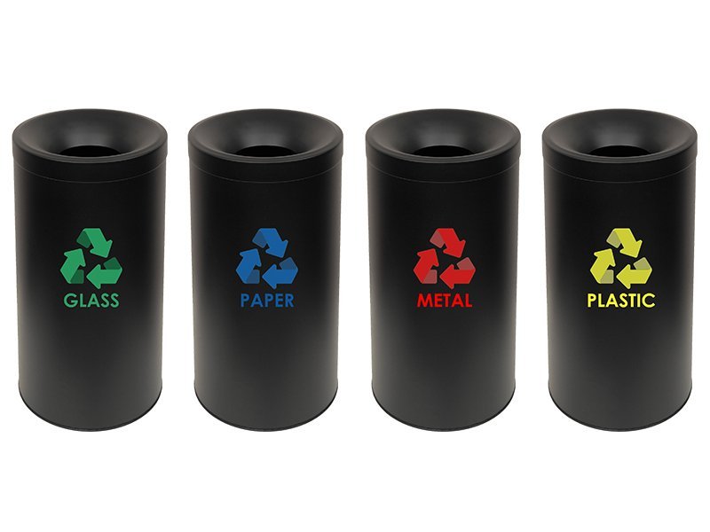 product_RECYCLESET433 Σταθμός Ανακύκλωσης – Μαύρο Ματ, Pam & Co, Ø34 x H70cm, 3470-SET-433 - Image 1