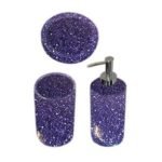 Σετ dispenser, ποτηροθήκη και σαπουνοθήκη μωβ με πιτσιλιά