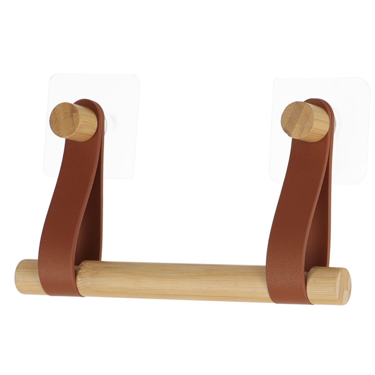 6107-1 Κρεμάστρα για χαρτί υγείας bamboo με δερμάτινο άγκιστρο σε αυτοκόλλητο - Image 1