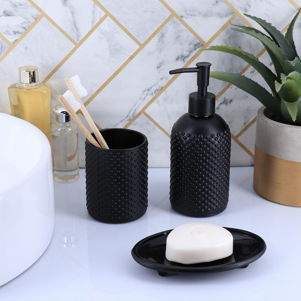 61146103-1 Σετ 3 τεμάχια ντισπένσερ -θήκη οδ/ρτσας- σαπουνοθήκη - Image 1