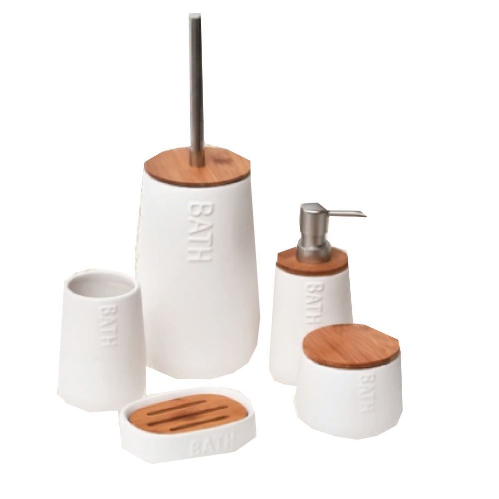 6228-6233-6230-6229-6232-POLYRESIN-1 Σετ Μπάνιου 4 τεμάχια Βamboo Bath Λευκό χωρίς πιγκάλ (Σέτ με το 6229-6228-6230-6232). - Image 1
