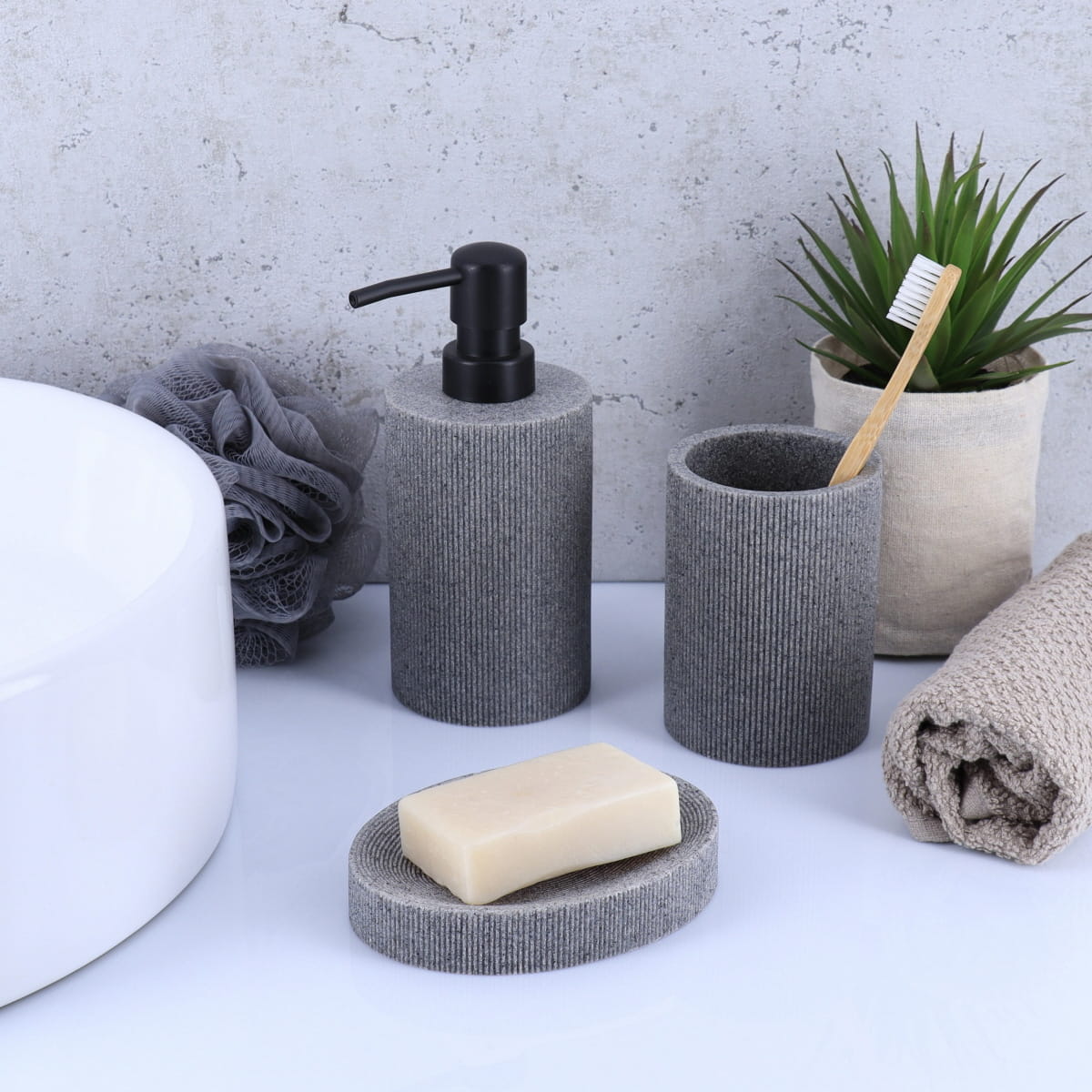 6372-1 Σετ 3 τεμάχια ντισπένσερ - θήκη οδοντόβουρτσας - σαπουνοθήκη polyresin - Image 1