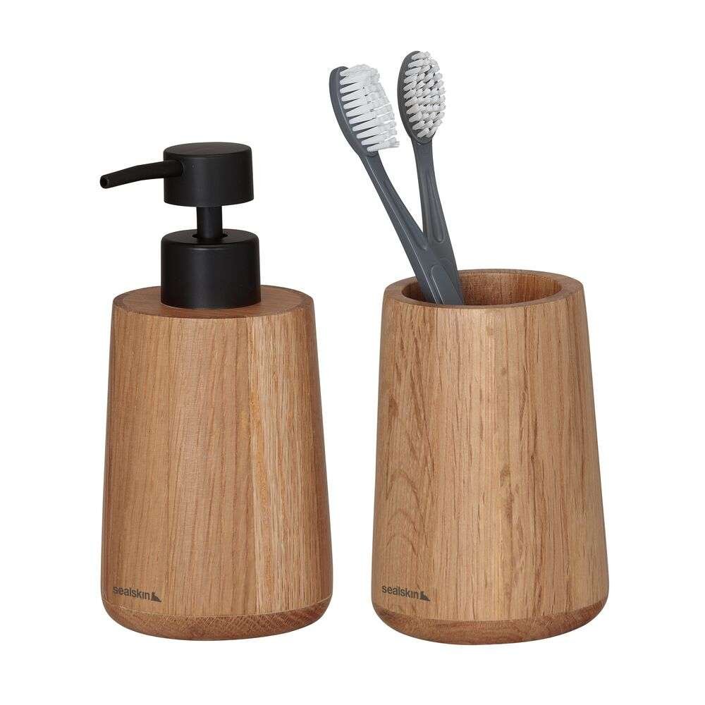 800031-1 Earth oak set δοχείο κρεμοσάπουνου 150 ml & ποτήρι οδοντόβουρτσας Sealskin - Image 1
