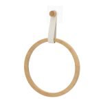 Στρογγυλή βάση για πετσέτες με δερμάτινο λουρί λευκό .