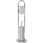 Βάση ανοξείδωτη με βούρτσα τουαλέτας και θέση για χαρτί  υγείας .