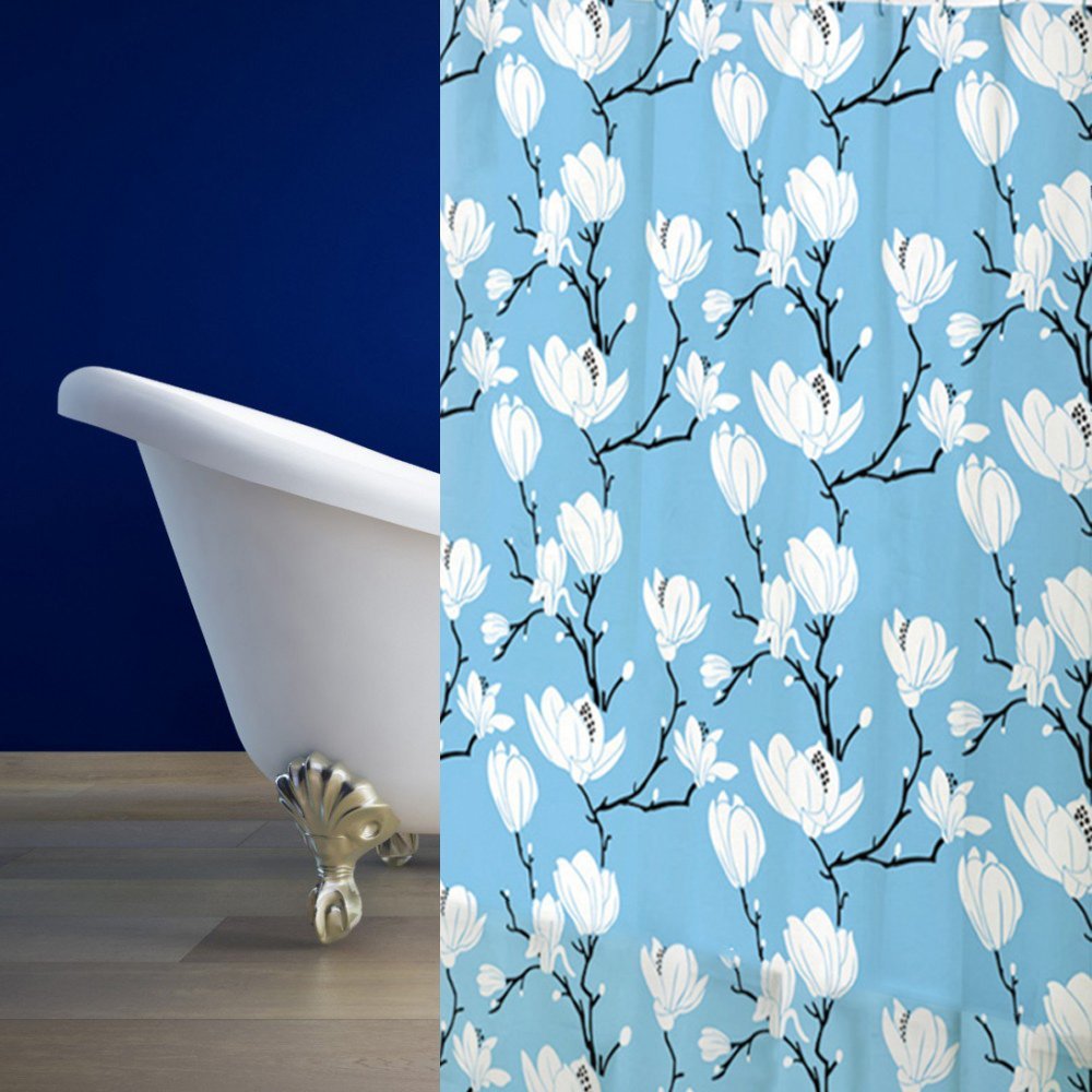 kourtina-mpaniou-plastiki-peva-whitelilies-180x180-202528 ΚΟΥΡΤΙΝΑ ΜΠΑΝΙΟΥ ΠΛΑΣΤΙΚΗ PEVA WhiteLilies 180(Μ)x180(Υ) - Image 1