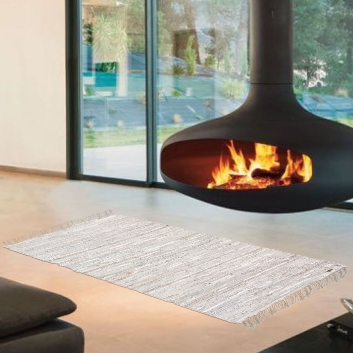 1372AWHITE1 Δερμάτινο χαλάκι LEAΤΗΕR FLΑΤ WHITE 60Χ90 - Image 1