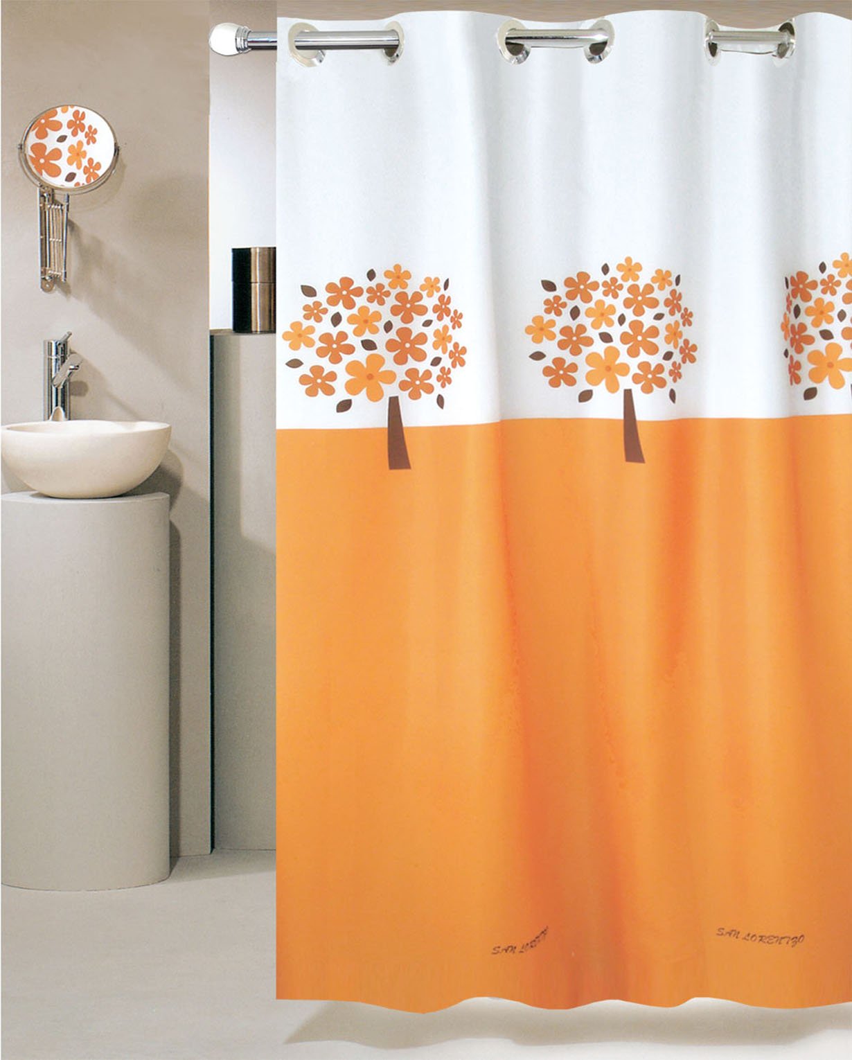 166 ΚΟΥΡΤΙΝΑ ΜΠΑΝΙΟΥ TREE HOOKLESS 180(Μ)X180(Υ) ΠΟΡΤΟΚΑΛΙ - Image 1