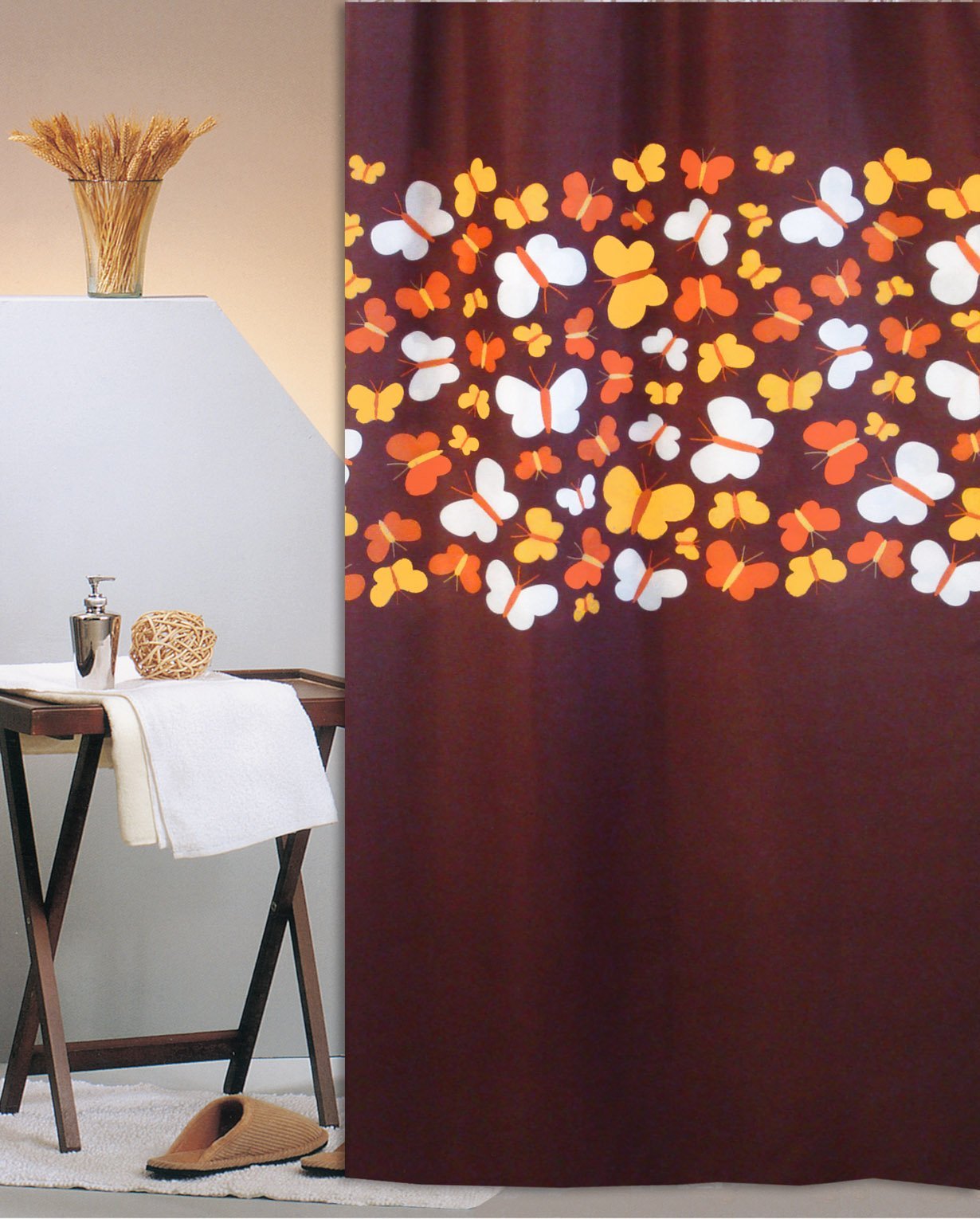 191-2 ΚΟΥΡΤΙΝΑ ΜΠΑΝΙΟΥ BUTTERFLIES 180(Μ)X200(Υ) ΚΑΦΕ - Image 1