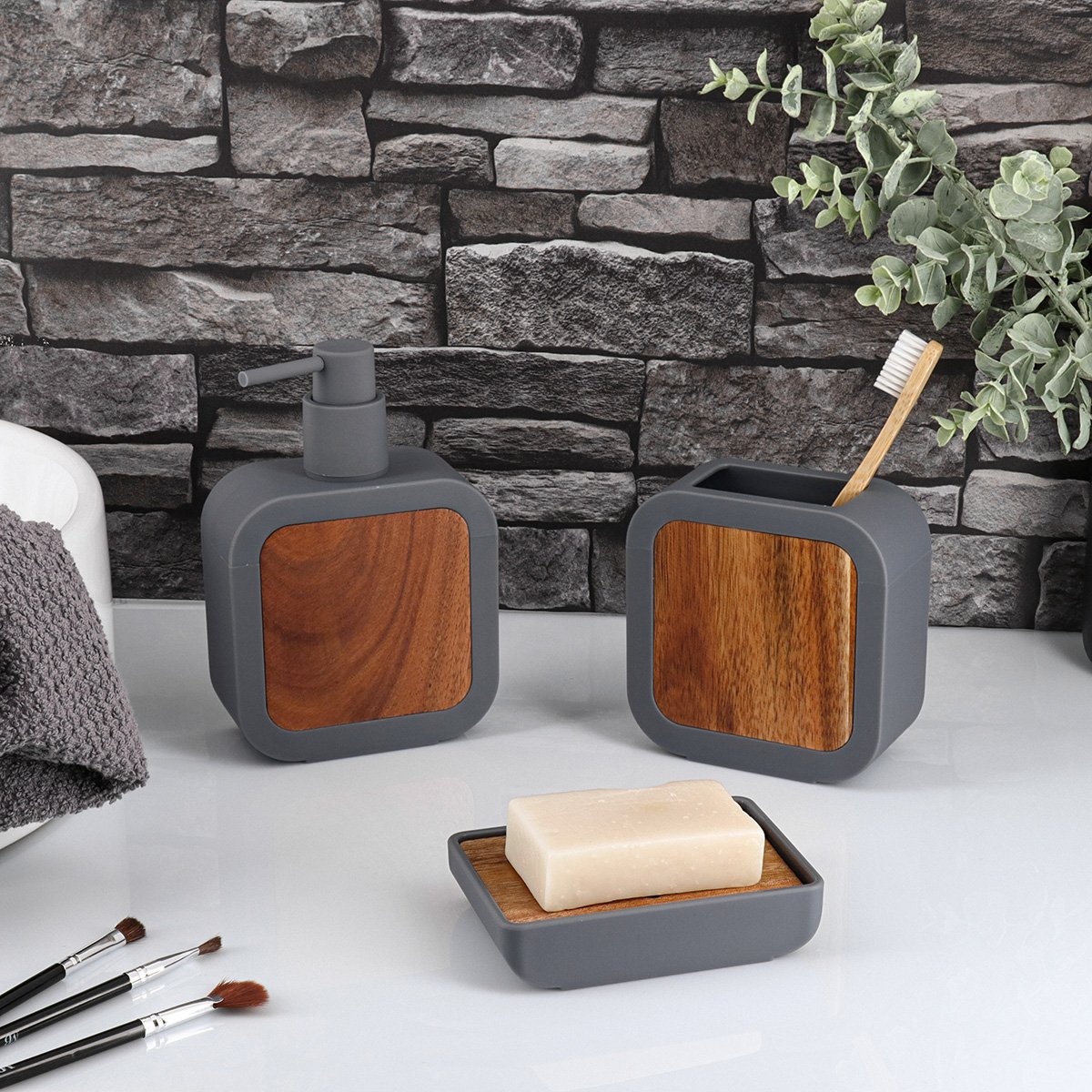 6202-2 Σετ 3 τεμάχια αξεσουάρ μπάνιου abs bamboo