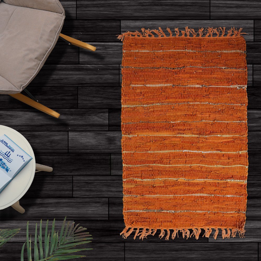 leather-flat-green-60-90-1372orange-bg Δερμάτινο χαλάκι LEAΤΗΕR FLΑΤ ORANGE 60Χ90 - Image 1