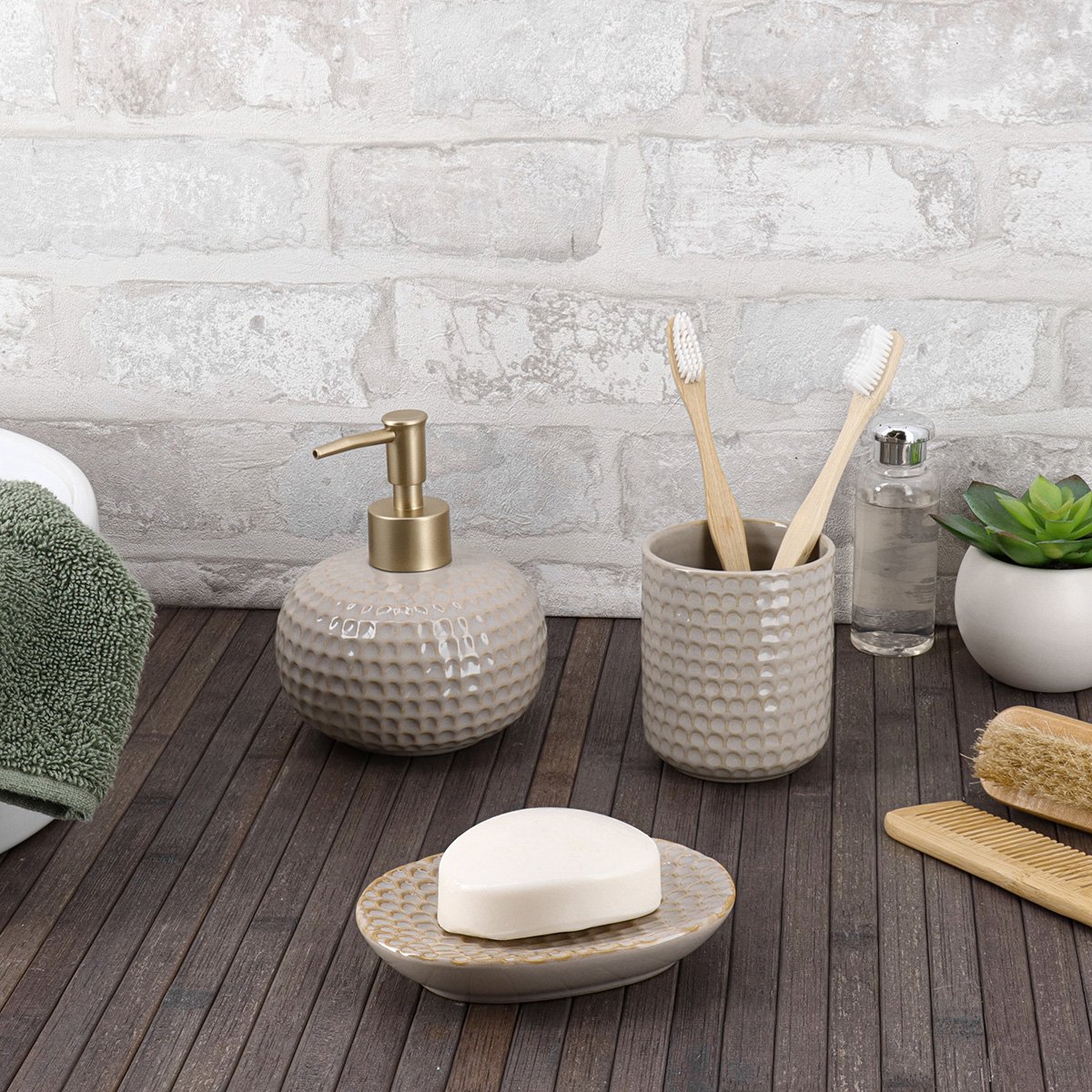 6421-2 Σετ 3 τεμάχια αξεσουάρ μπάνιου stoneware Eurocasa