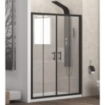 Καμπίνα από τοίχο σε τοίχο με διάφανο κρύσταλλο FLORA 600 Μαύρη KARAG 170x190cm