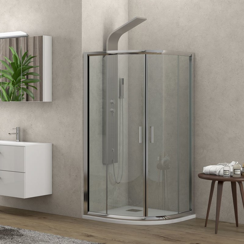 NFL20080170_1 Καμπίνα ημικυκλική με διάφανο κρύσταλλο NEW FLORA 200 Χρωμέ KARAG 80x80x170cm - Image 1