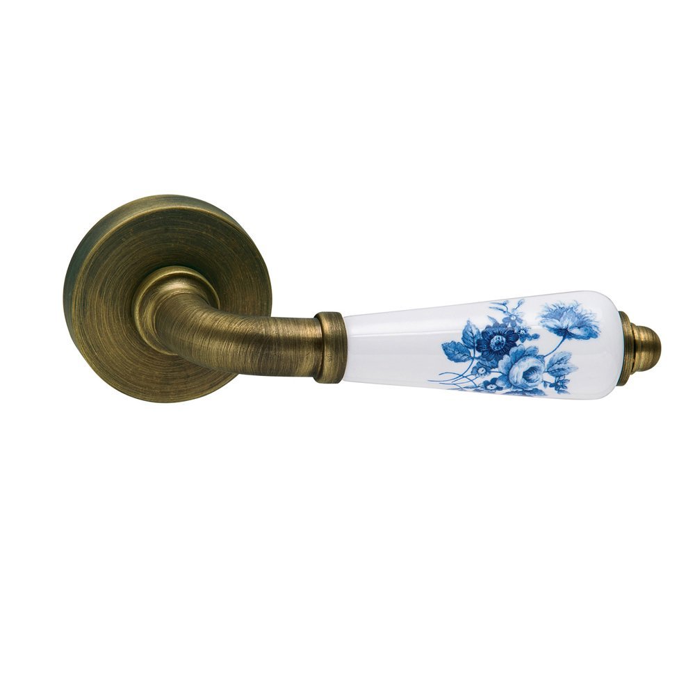 PomPortas024 Πόμολο Πόρτας ροζέτα Viometale Μπρονζέ - Πορσελάνη με Μπλέ Λουλούδι - Image 1