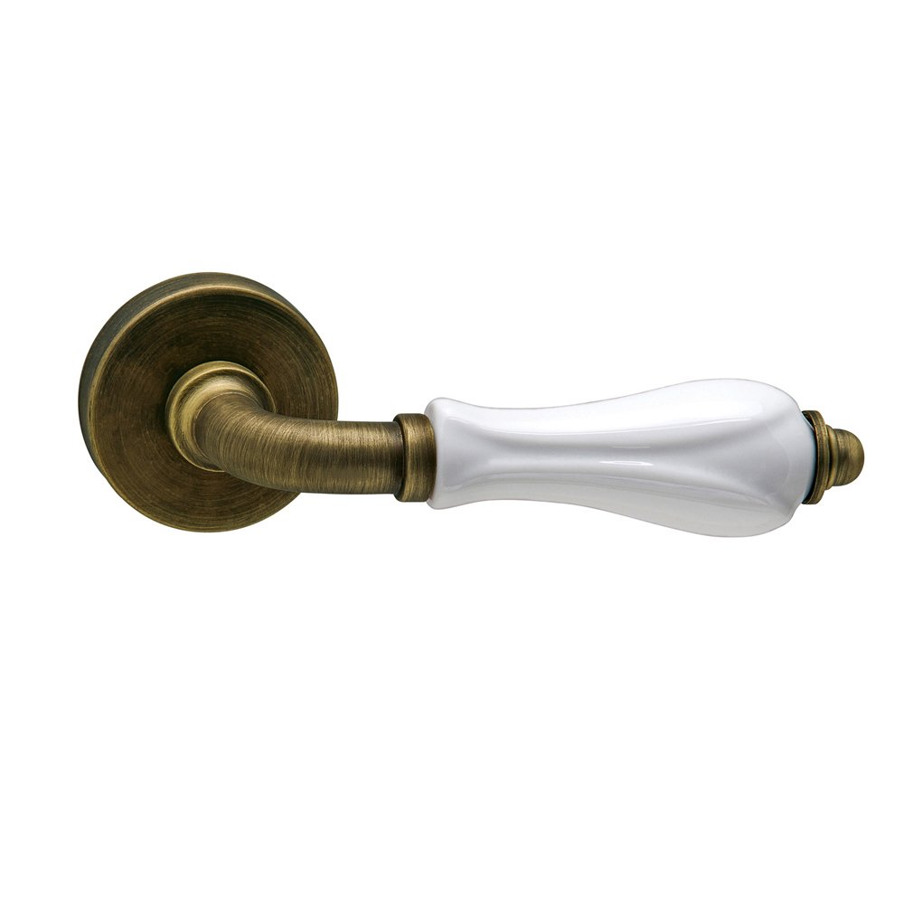 PomPortas026 Πόμολο Πόρτας ροζέτα Viometale Μπρονζέ με Λευκή Πορσελάνη - Image 1