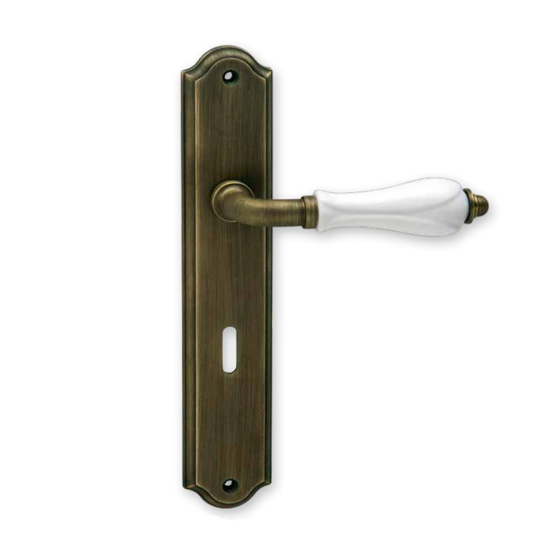 PomPortas027 Πόμολο Πόρτας Πλάκα Viometale Μπρονζέ με Λευκή Πορσελάνη - Image 1