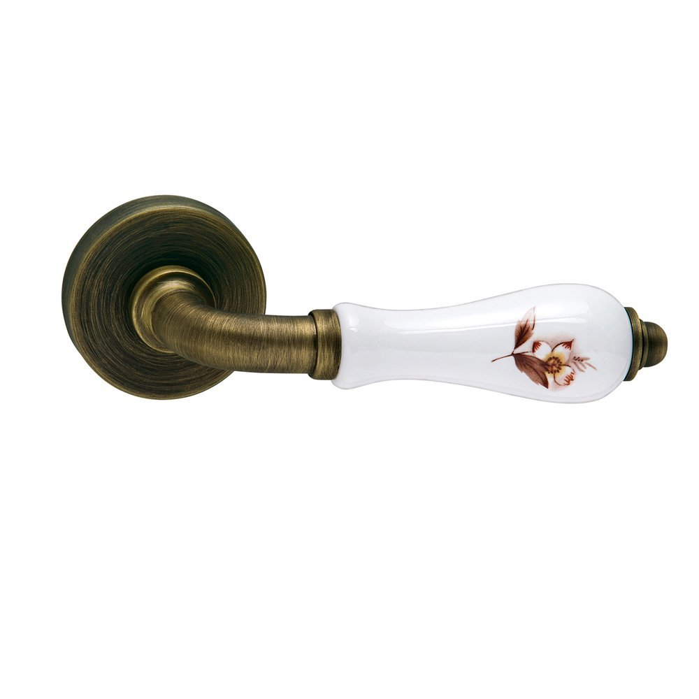 PomPortas078 Πόμολο Πόρτας ροζέτα Viometale 590 Μπρονζέ - Πορσελάνη με Καφέ Λουλούδι - Image 1