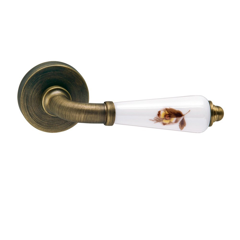 PomPortas111 Πόμολο Πόρτας ροζέτα Viometale Μπρονζέ - Πορσελάνη με Καφέ Λουλούδι - Image 1