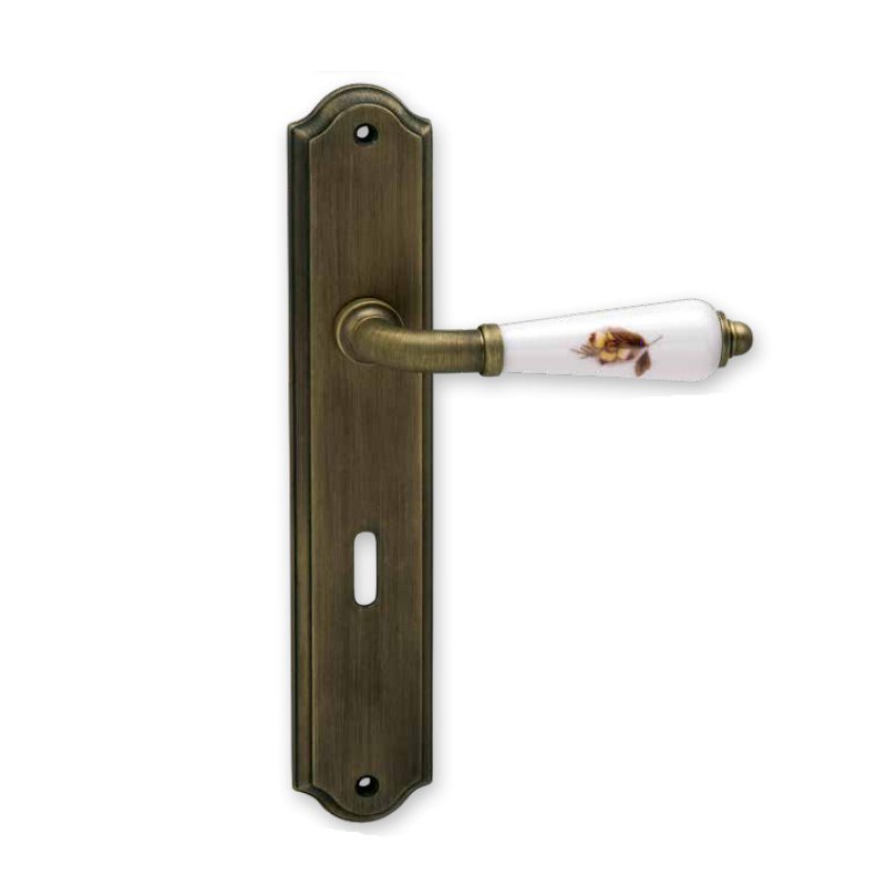 PomPortas112 Πόμολο Πόρτας Πλάκα Viometale Μπρονζέ - Πορσελάνη με Καφέ Λουλούδι - Image 1