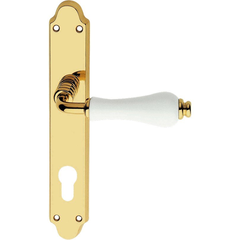 cat-dalia-pl-door-handle Ιταλικό Πόμολο με πλάκα Dalia σε Χρυσό με λευκή πορσελάνη 125 - Image 1